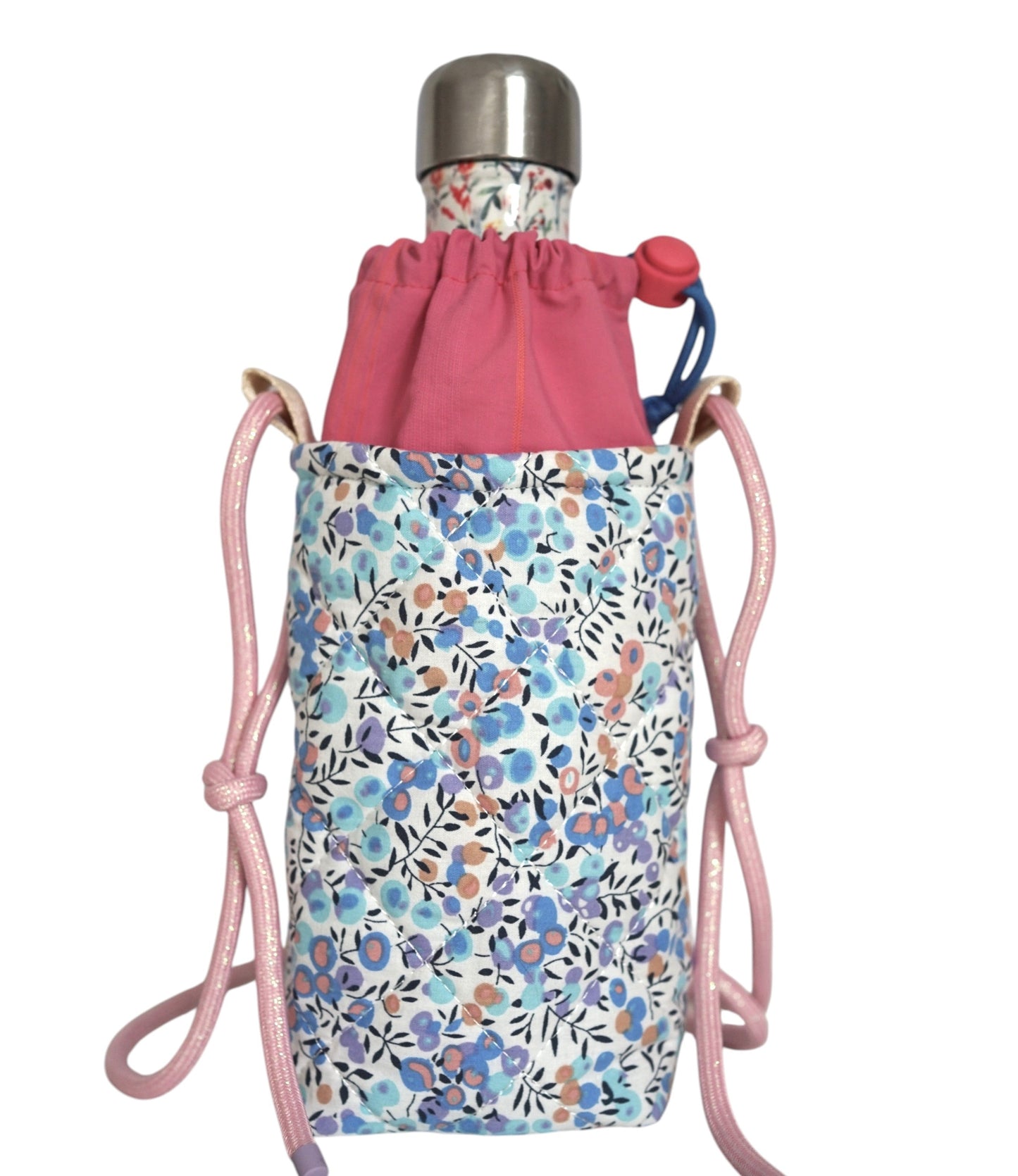 Pochette gourde - fleurs bleues