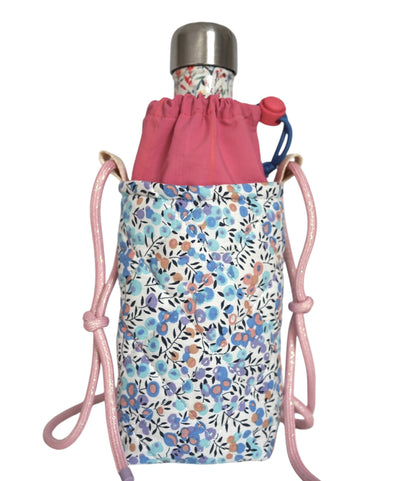 Pochette gourde - fleurs bleues