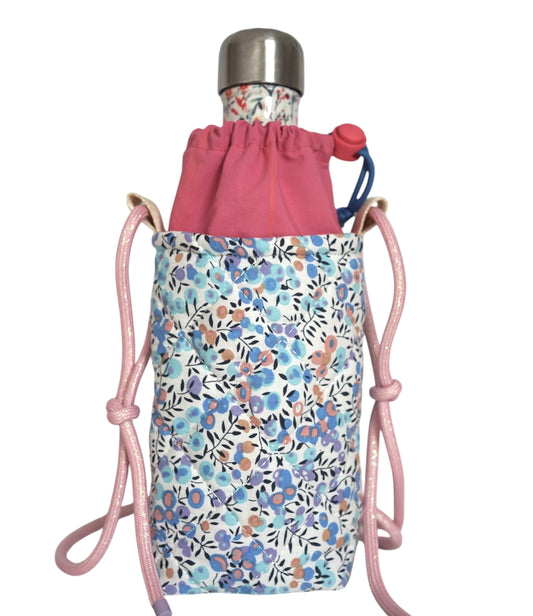 Pochette gourde - fleurs bleues