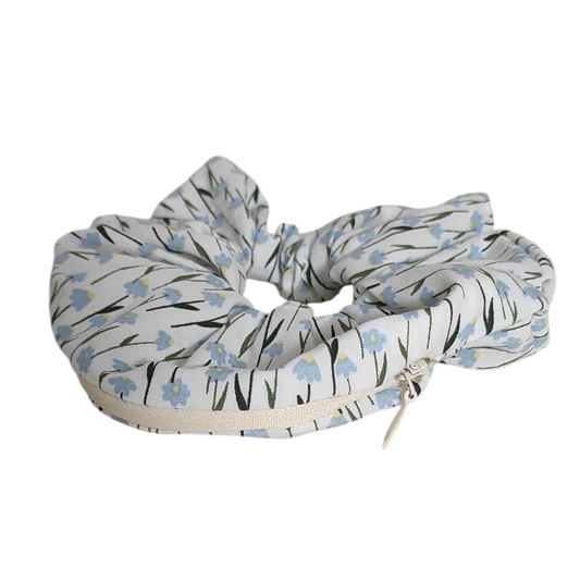 Chouchou pochette • Fleurs bleues